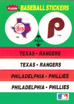 1988 Fleer - Team Stickers #NNO Texas Rangers / Philadelphia Phillies Front