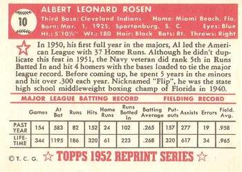 1983 Topps 1952 Reprint Series #10 Al Rosen Back