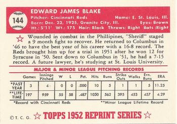 1983 Topps 1952 Reprint Series #144 Ed Blake Back