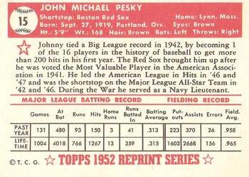 1983 Topps 1952 Reprint Series #15 Johnny Pesky Back