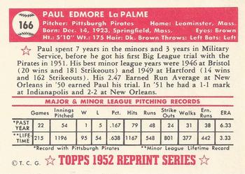 1983 Topps 1952 Reprint Series #166 Paul LaPalme Back