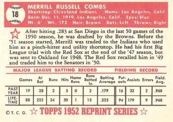 1983 Topps 1952 Reprint Series #18 Merrill Combs Back