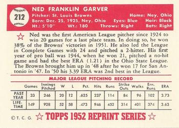 1983 Topps 1952 Reprint Series #212 Ned Garver Back
