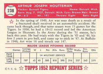 1983 Topps 1952 Reprint Series #238 Art Houtteman Back