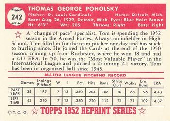 1983 Topps 1952 Reprint Series #242 Tom Poholsky Back