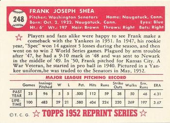 1983 Topps 1952 Reprint Series #248 Frank Shea Back