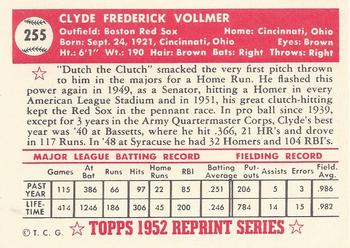 1983 Topps 1952 Reprint Series #255 Clyde Vollmer Back