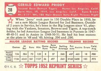1983 Topps 1952 Reprint Series #28 Jerry Priddy Back