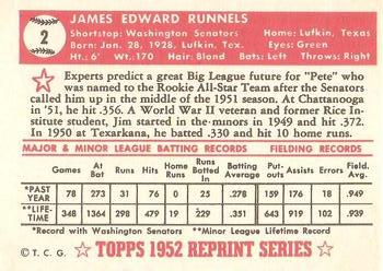 1983 Topps 1952 Reprint Series #2 Pete Runnels Back