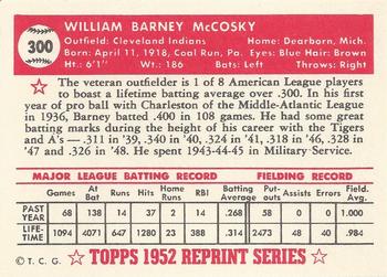 1983 Topps 1952 Reprint Series #300 Barney McCosky Back