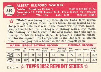 1983 Topps 1952 Reprint Series #319 Al Walker Back