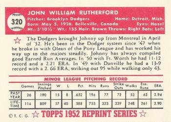 1983 Topps 1952 Reprint Series #320 John Rutherford Back