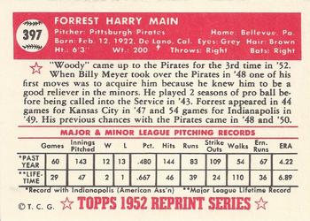 1983 Topps 1952 Reprint Series #397 Forrest Main Back