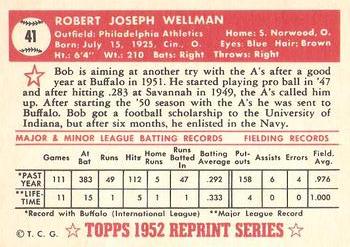 1983 Topps 1952 Reprint Series #41 Bob Wellman Back