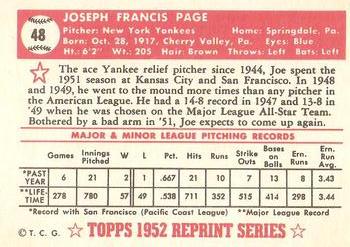 1983 Topps 1952 Reprint Series #48 Joe Page Back