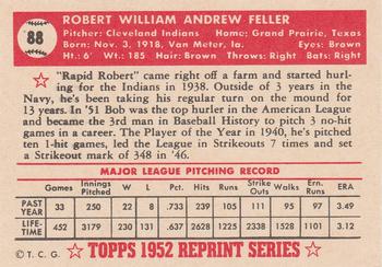 1983 Topps 1952 Reprint Series #88 Bob Feller Back