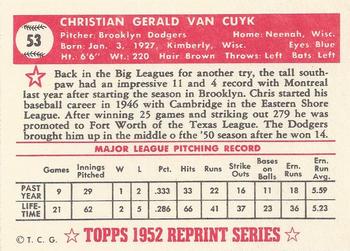 1983 Topps 1952 Reprint Series #53 Chris Van Cuyk Back