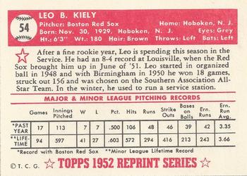 1983 Topps 1952 Reprint Series #54 Leo Kiely Back