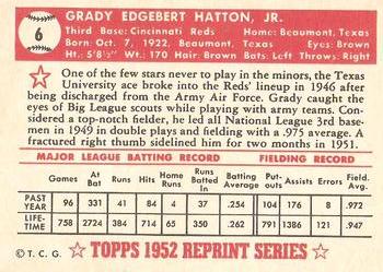 1983 Topps 1952 Reprint Series #6 Grady Hatton Back