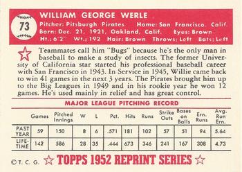 1983 Topps 1952 Reprint Series #73 William Werle Back