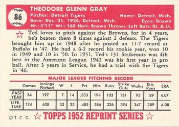 1983 Topps 1952 Reprint Series #86 Ted Gray Back