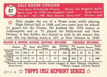 1983 Topps 1952 Reprint Series #87 Dale Coogan Back