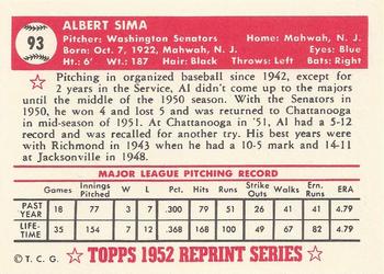 1983 Topps 1952 Reprint Series #93 Al Sima Back