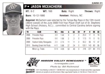2011 Choice Hudson Valley Renegades #21 Jason McEachern Back