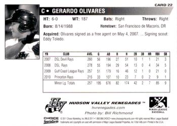 2011 Choice Hudson Valley Renegades #22 Gerardo Olivares Back