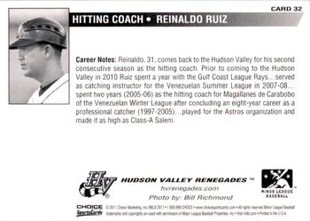 2011 Choice Hudson Valley Renegades #32 Reinaldo Ruiz Back