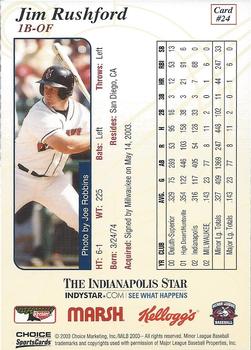2003 Choice Indianapolis Indians #24 Jim Rushford Back