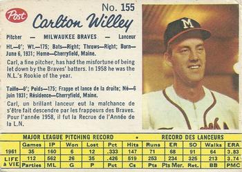 1962 Post Cereal Canadian #155 Carl Willey Front