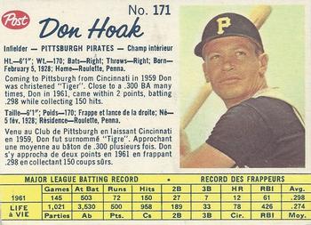 1962 Post Cereal Canadian #171 Don Hoak Front