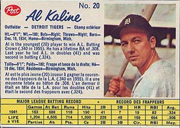 1962 Post Cereal Canadian #20 Al Kaline Front