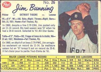 1962 Post Cereal Canadian #26 Jim Bunning Front