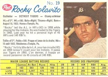1962 Post Cereal Canadian #19 Rocky Colavito Front