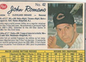 1962 Post Cereal Canadian #42 John Romano Front