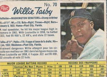 1962 Post Cereal Canadian #70 Willie Tasby Front