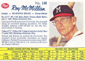 1962 Post Cereal Canadian #148 Roy McMillan Front