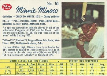 1962 Post Cereal Canadian #51 Minnie Minoso Front