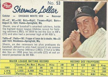 1962 Post Cereal Canadian #53 Sherm Lollar Front