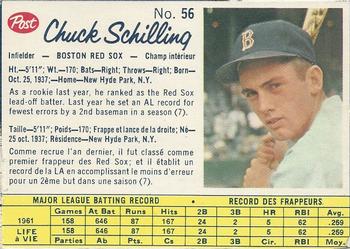 1962 Post Cereal Canadian #56 Chuck Schilling Front