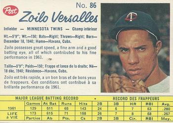 1962 Post Cereal Canadian #86 Zoilo Versalles Front