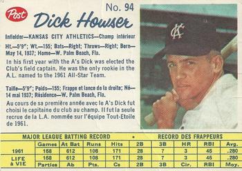 1962 Post Cereal Canadian #94 Dick Howser Front