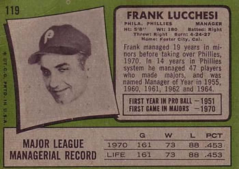 1971 Topps #119 Frank Lucchesi Back