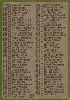 1971 Topps #123 Checklist: 133-263 Back