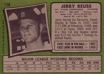 1971 Topps #158 Jerry Reuss Back