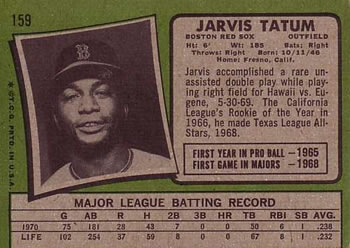 1971 Topps #159 Jarvis Tatum Back