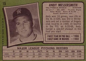 1971 Topps #15 Andy Messersmith Back