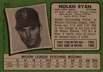1971 Topps #513 Nolan Ryan Back